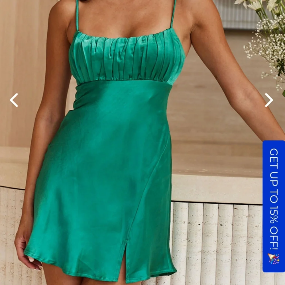 Selfie LeslieFantasia Gathered Bust Satin Mini Dress Jade XS - Picture 5 of 12
